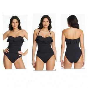 Bleu Rod Beattie Kore Ruffle Bandeau One Piece Swimsuit Size 12